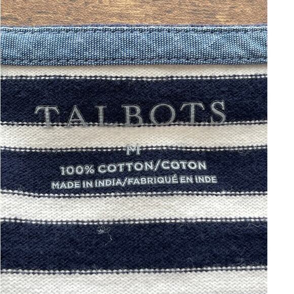 Talbots Womens M Striped Black/White Embroidery Flowers Long Sleeve Preppy - Picture 3 of 6